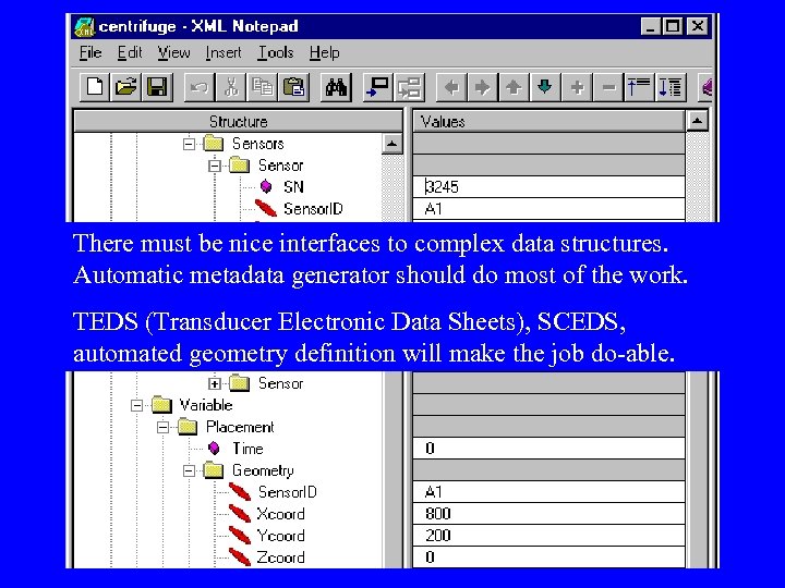 There must be nice interfaces to complex data structures. Automatic metadata generator should do