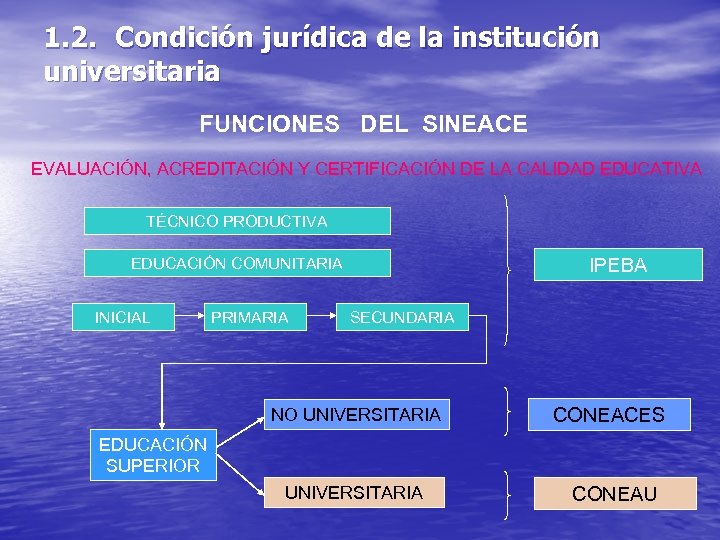 1. 2. Condición jurídica de la institución universitaria FUNCIONES DEL SINEACE EVALUACIÓN, ACREDITACIÓN Y