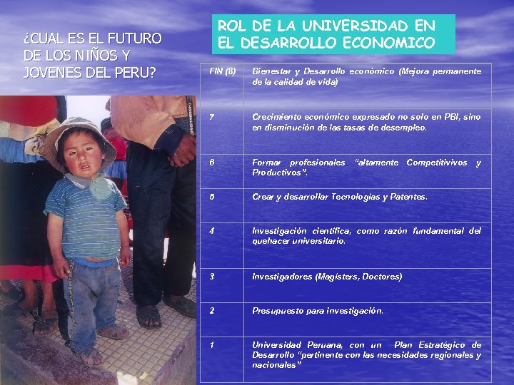  ¿CUAL ES EL FUTURO DE LOS NIÑOS Y JOVENES DEL PERU? ROL DE
