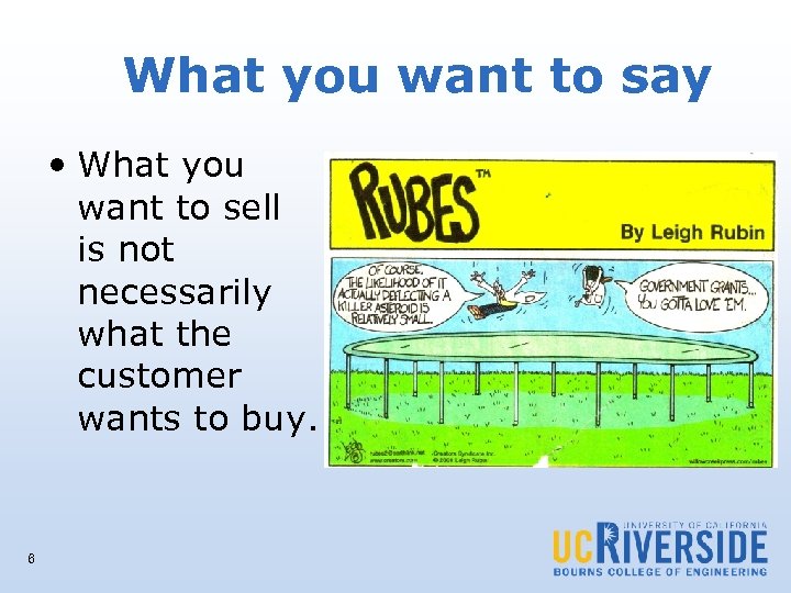 What you want to say • What you want to sell is not necessarily