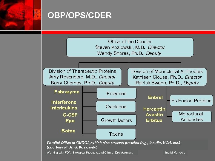 OBP/OPS/CDER Office of the Director Steven Kozlowski, M. D. , Director Wendy Shores, Ph.