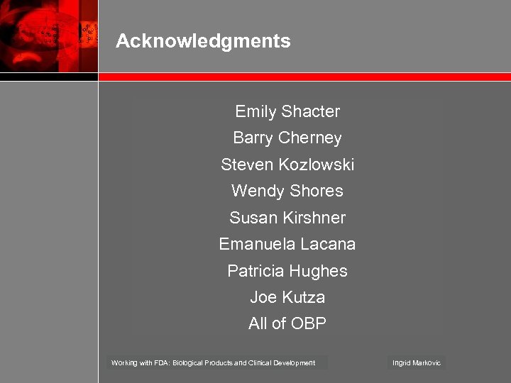 Acknowledgments Emily Shacter Barry Cherney Steven Kozlowski Wendy Shores Susan Kirshner Emanuela Lacana Patricia