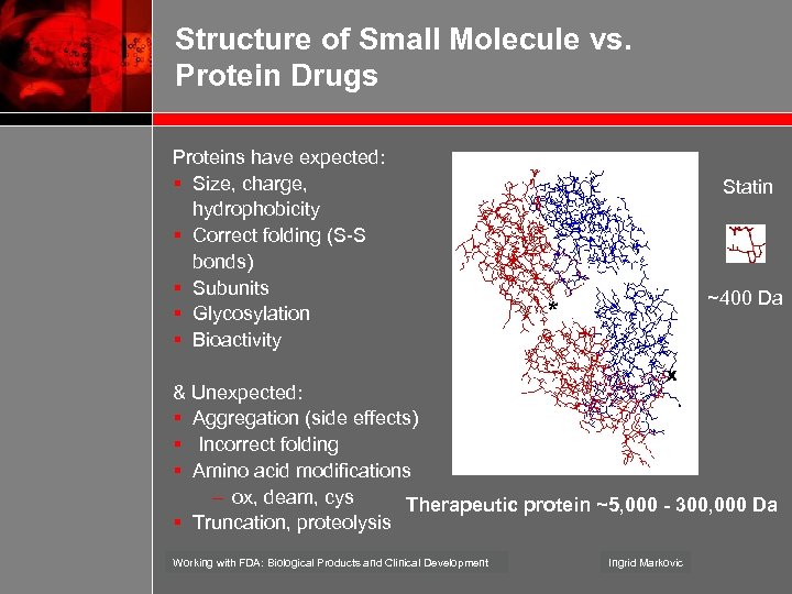 Structure of Small Molecule vs. Protein Drugs Proteins have expected: § Size, charge, hydrophobicity