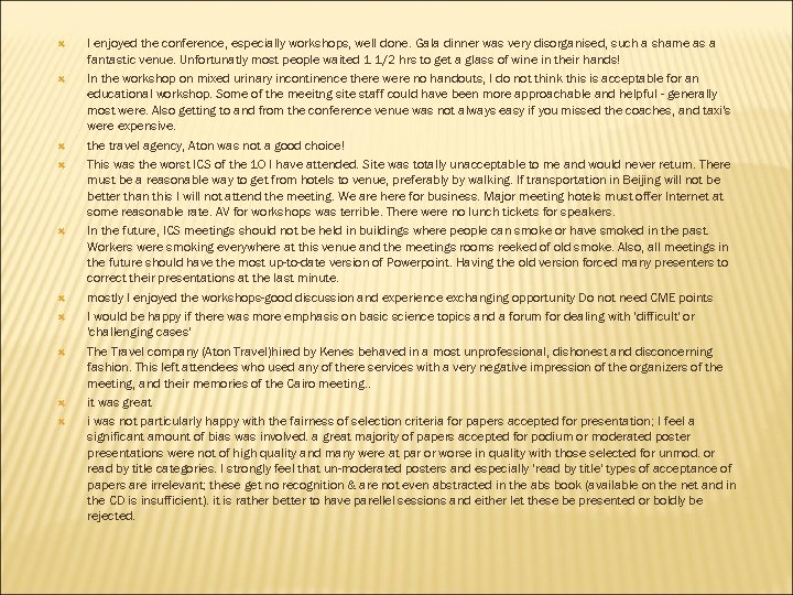  I enjoyed the conference, especially workshops, well done. Gala dinner was very disorganised,