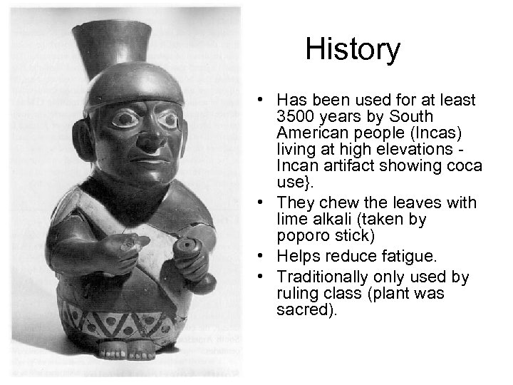 History • Has been used for at least 3500 years by South American people