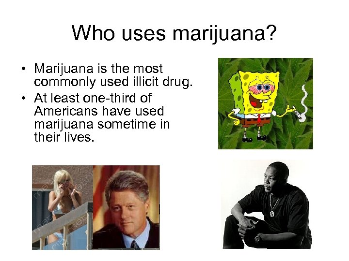 Who uses marijuana? • Marijuana is the most commonly used illicit drug. • At