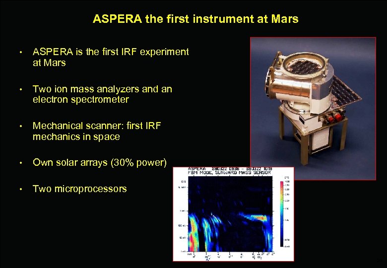 ASPERA the first instrument at Mars • ASPERA is the first IRF experiment at