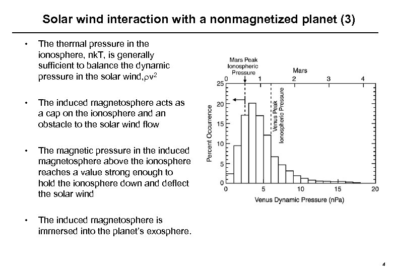 Solar wind interaction with a nonmagnetized planet (3) • The thermal pressure in the