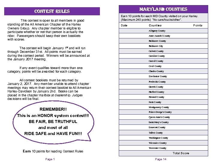 maryland counties contest rules This contest is open to all members in good standing
