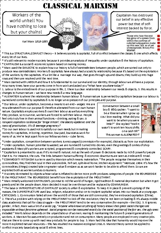 CLASSICAL MARXISM Workers of the world unite!! You have nothing to lose but your