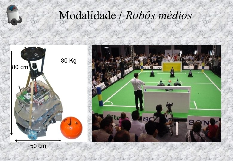 Modalidade / Robôs médios 80 Kg 80 cm 50 cm 