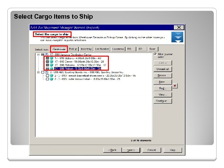 Select Cargo Items to Ship 