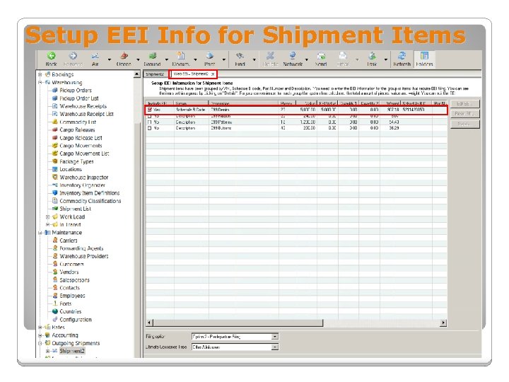 Setup EEI Info for Shipment Items 