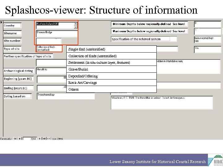 Splashcos-viewer: Structure of information Single find (unstratified) Collection of finds (unstratified) Settlement (in situ