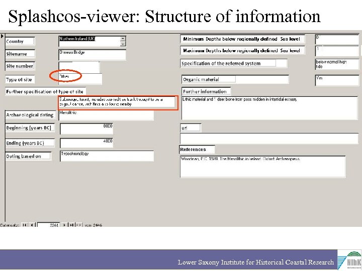 Splashcos-viewer: Structure of information Lower Saxony Institute for Historical Coastal Research 
