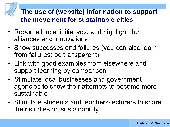 The use of (website) information to support the movement for sustainable cities • Report