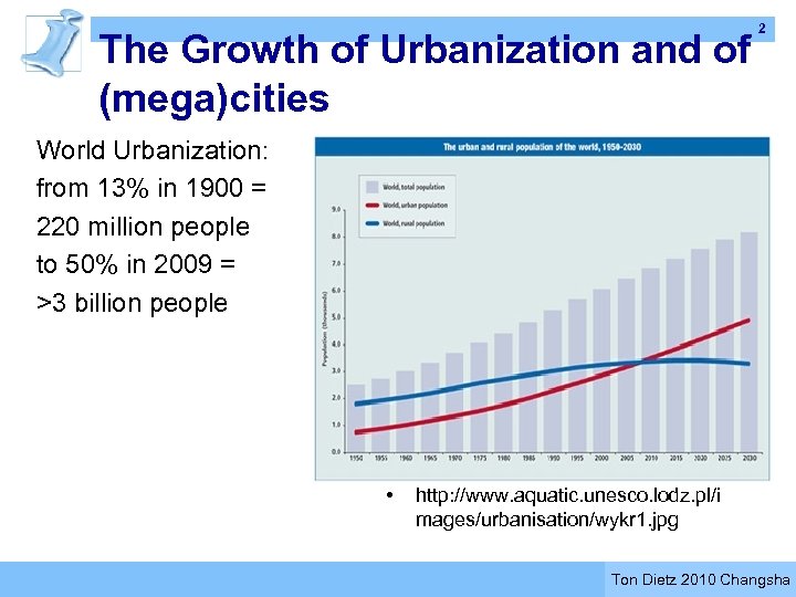The Growth of Urbanization and of (mega)cities World Urbanization: from 13% in 1900 =