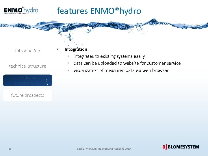 features ENMO®hydro introduction technical structure • Integration • integrates to existing systems easily •