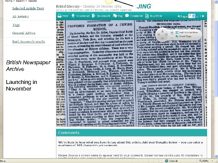 JING British Newspaper Archive Launching in November 12 