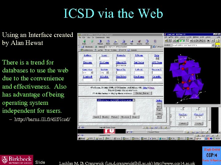 ICSD via the Web Using an Interface created by Alan Hewat There is a