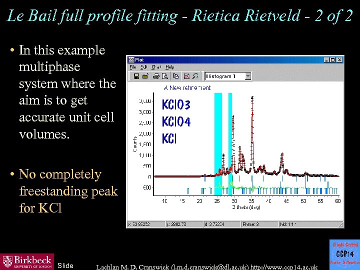 Le Bail full profile fitting - Rietica Rietveld - 2 of 2 • In
