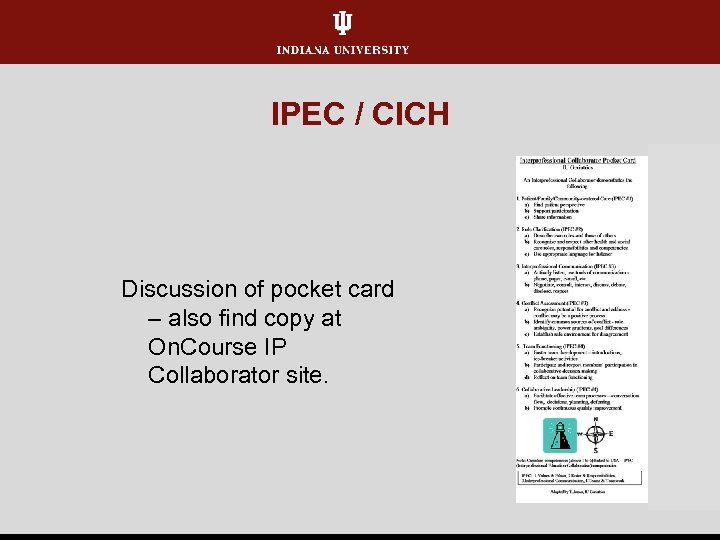 IPEC / CICH Discussion of pocket card – also find copy at On. Course
