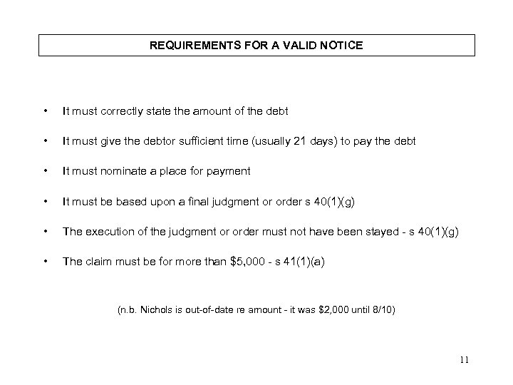 REQUIREMENTS FOR A VALID NOTICE • It must correctly state the amount of the