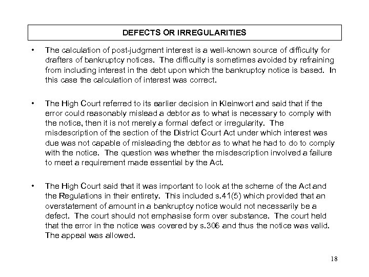 DEFECTS OR IRREGULARITIES • The calculation of post-judgment interest is a well-known source of
