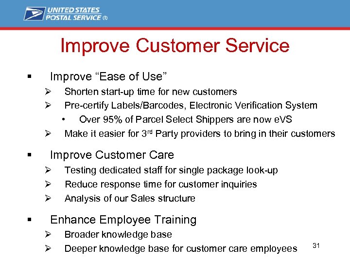 Improve Customer Service § Improve “Ease of Use” Ø Ø Shorten start-up time for