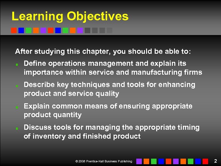 Learning Objectives After studying this chapter, you should be able to: Define operations management