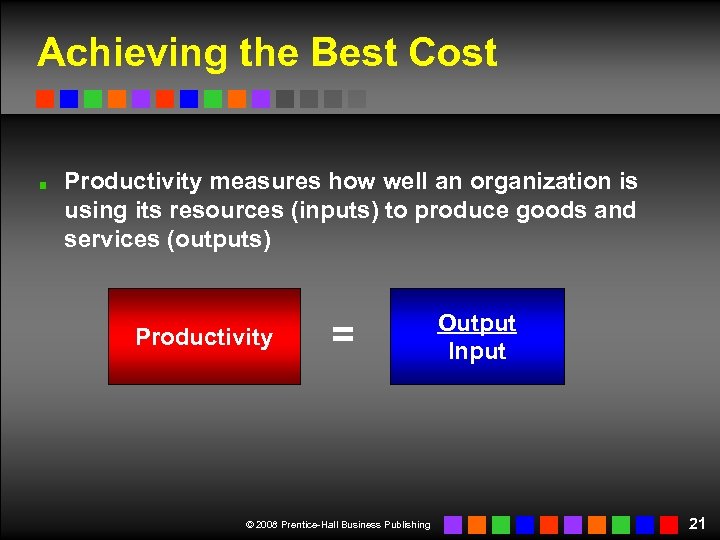Achieving the Best Cost Productivity measures how well an organization is using its resources