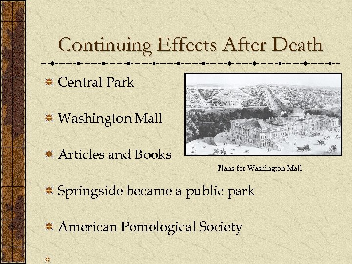 Continuing Effects After Death Central Park Washington Mall Articles and Books Plans for Washington