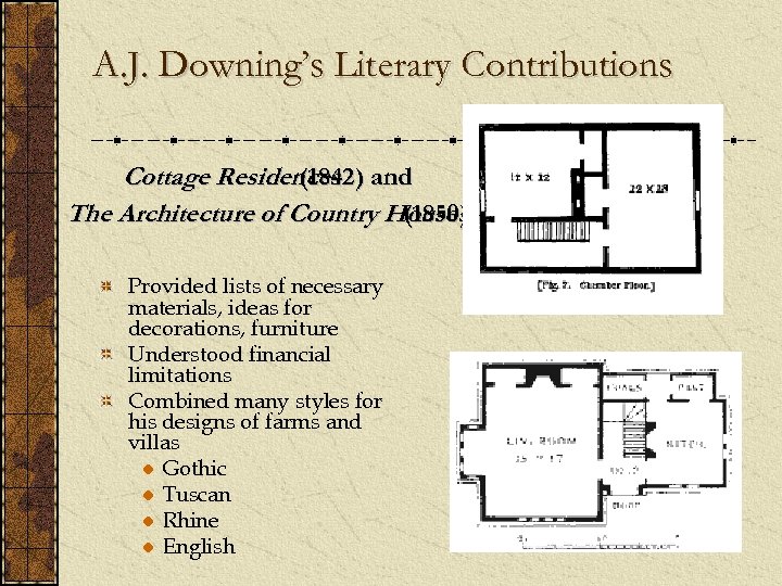 A. J. Downing’s Literary Contributions Cottage Residences and (1842) The Architecture of Country Houses