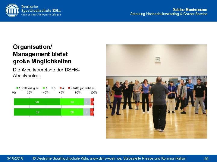 Sabine Mustermann Abteilung Hochschulmarketing & Career Service Organisation/ Management bietet große Möglichkeiten Die Arbeitsbereiche