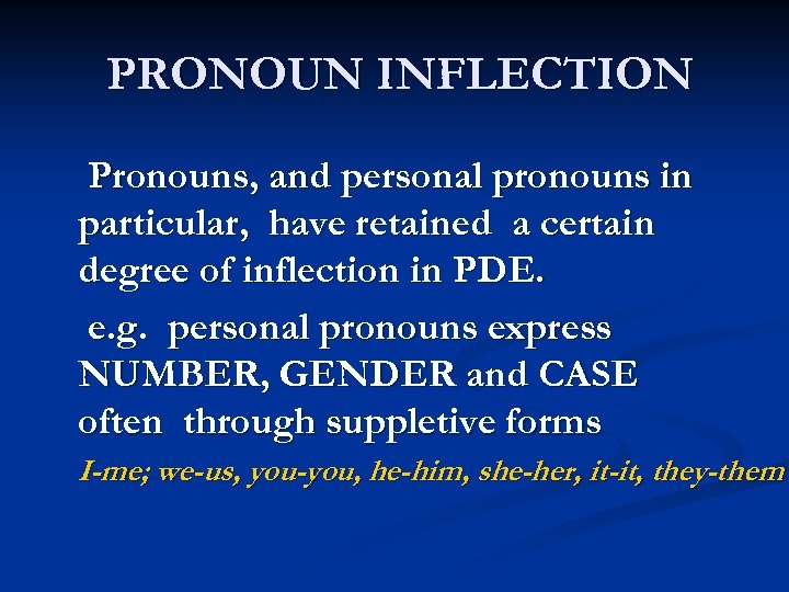 PRONOUN INFLECTION Pronouns, and personal pronouns in particular, have retained a certain degree of