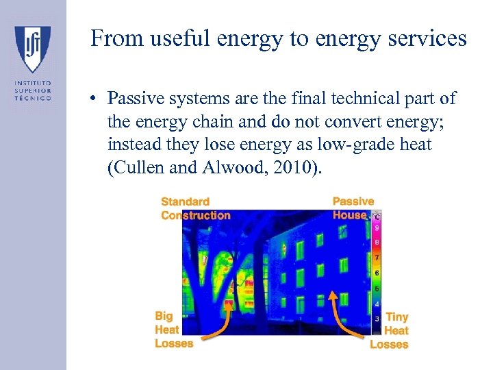 From useful energy to energy services • Passive systems are the final technical part