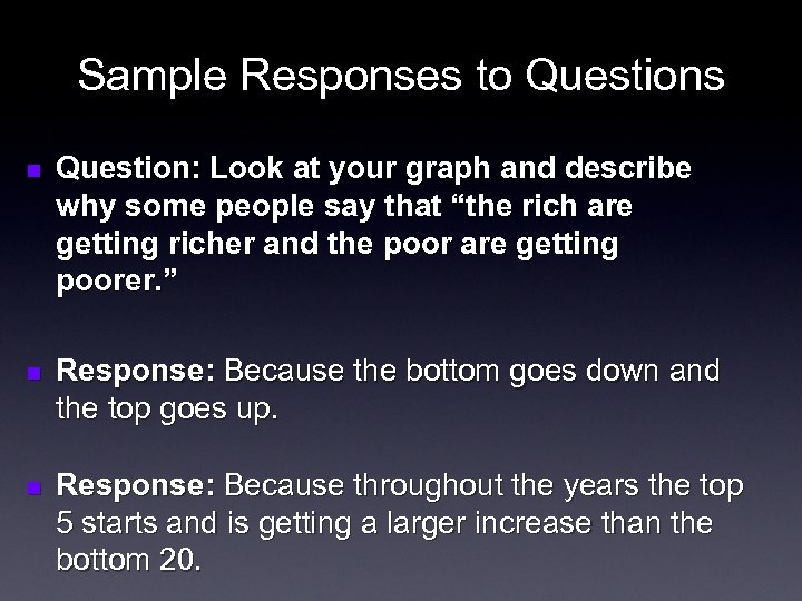 Sample Responses to Questions n Question: Look at your graph and describe why some