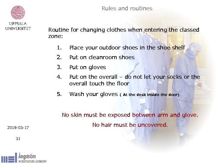 Rules and routines Routine for changing clothes when entering the classed zone: 1. Place