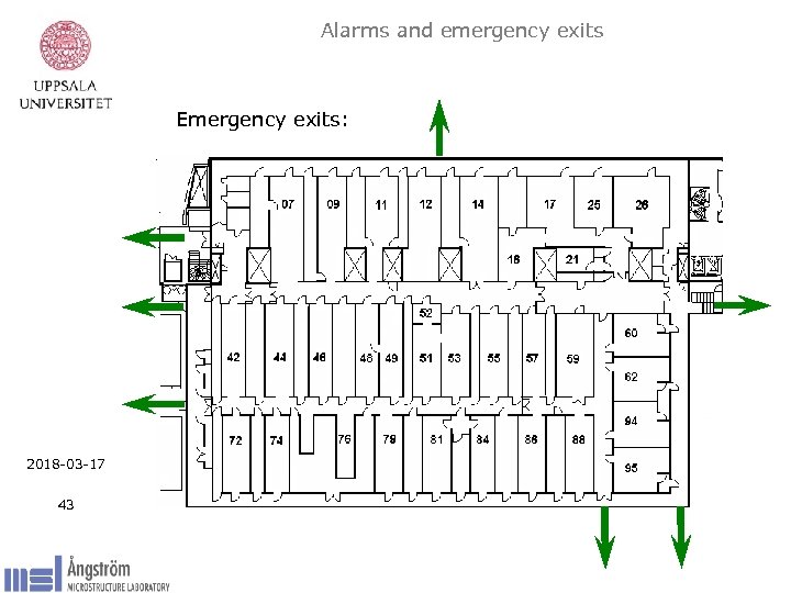 Alarms and emergency exits Emergency exits: 2018 -03 -17 43 