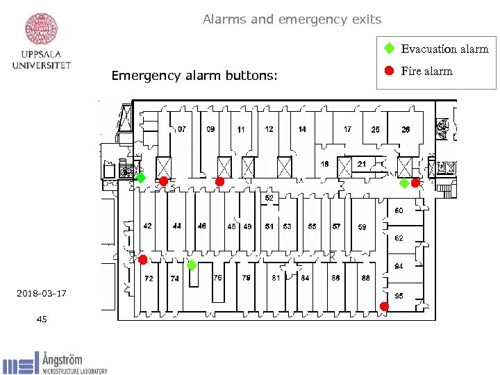 Alarms and emergency exits Evacuation alarm Emergency alarm buttons: 2018 -03 -17 45 Fire