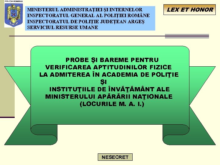 MINISTERUL ADMINISTRAŢIEI ŞI INTERNELOR INSPECTORATUL GENERAL AL POLIŢIEI ROM NE INSPECTORATUL DE POLIŢIE JUDEŢEAN