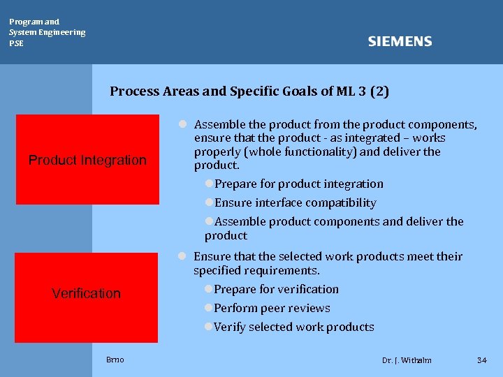 Program and System Engineering PSE Process Areas and Specific Goals of ML 3 (2)