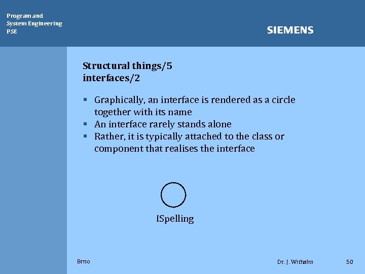 Program and System Engineering PSE Structural things/5 interfaces/2 § Graphically, an interface is rendered