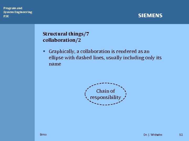 Program and System Engineering PSE Structural things/7 collaboration/2 § Graphically, a collaboration is rendered