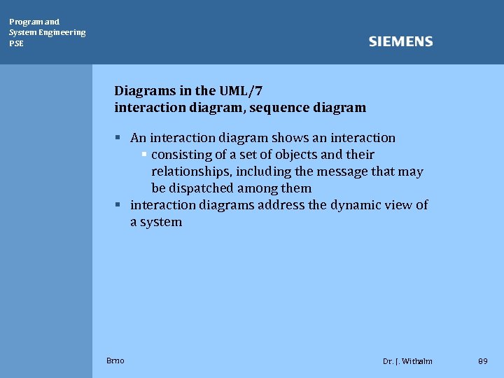 Program and System Engineering PSE Diagrams in the UML/7 interaction diagram, sequence diagram §