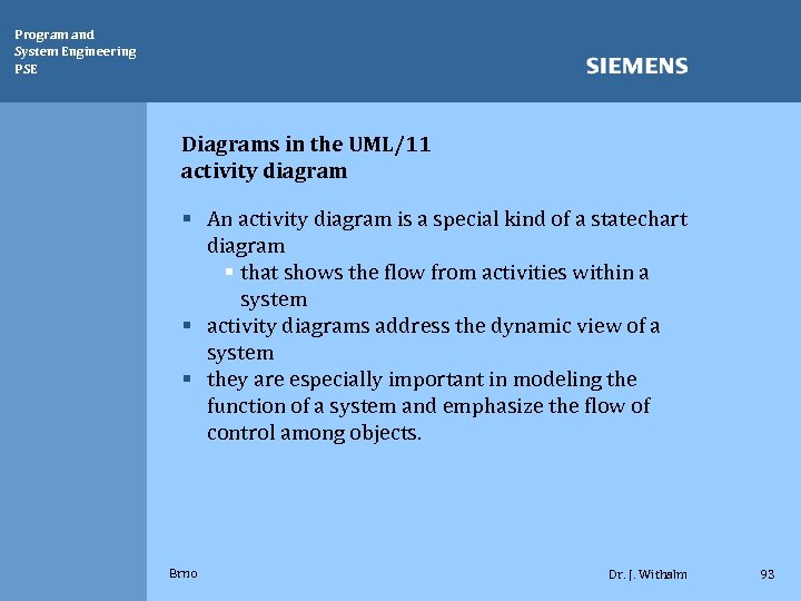 Program and System Engineering PSE Diagrams in the UML/11 activity diagram § An activity