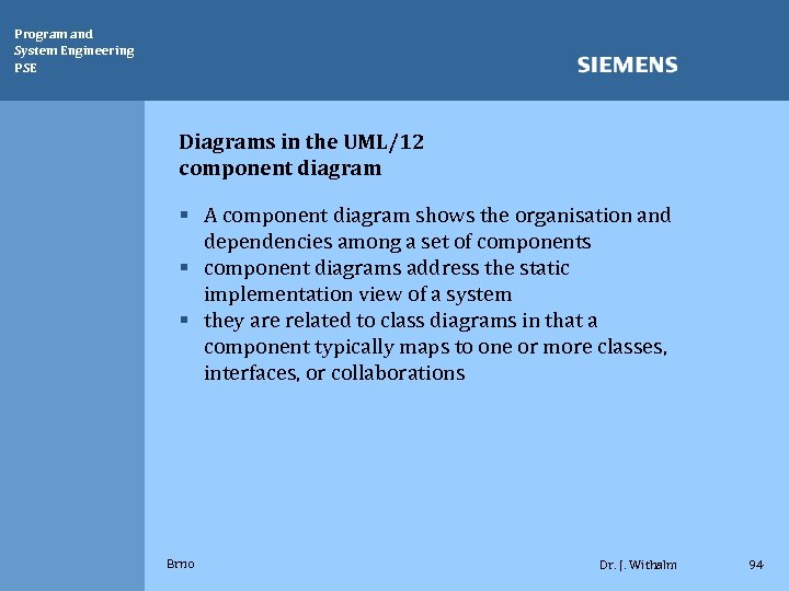 Program and System Engineering PSE Diagrams in the UML/12 component diagram § A component