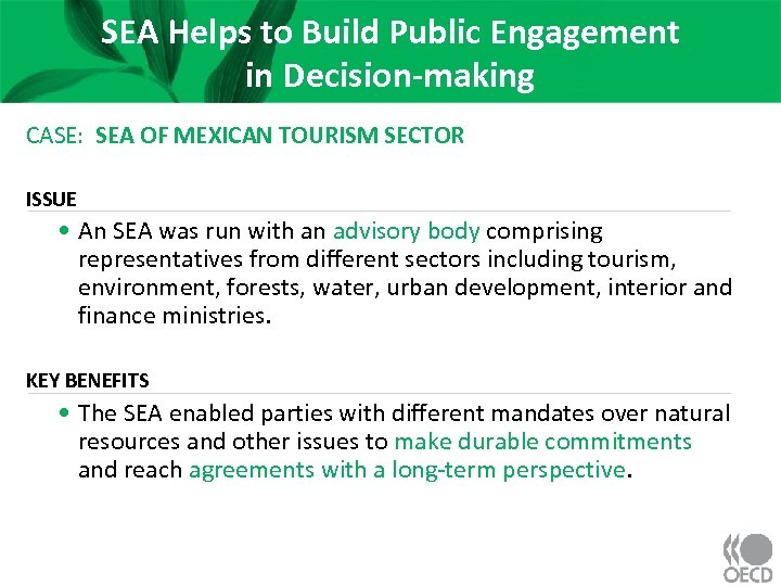 SEA Helps to Build Public Engagement in Decision-making CASE: SEA OF MEXICAN TOURISM SECTOR