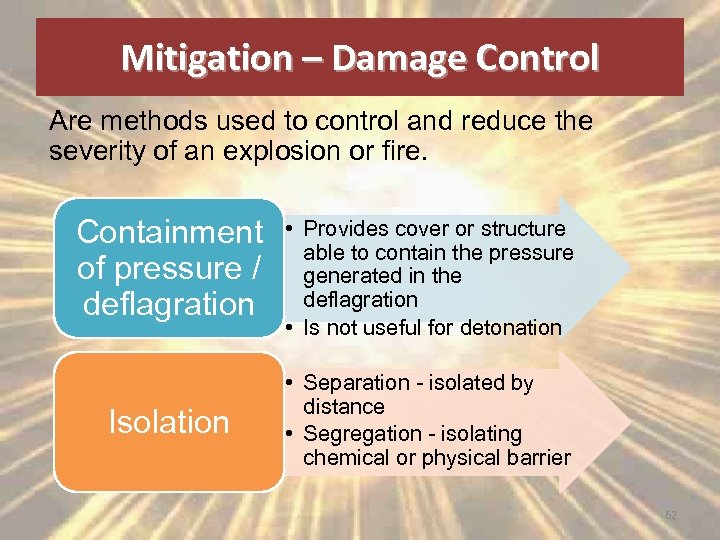 Mitigation – Damage Control Are methods used to control and reduce the severity of