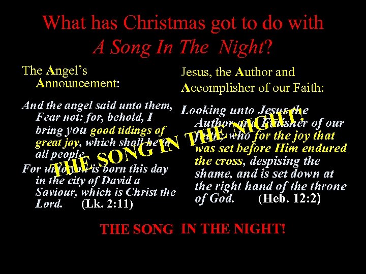 What has Christmas got to do with A Song In The Night? The Angel’s